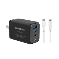 【GIGASTONE 立達】GaN 45W氮化鎵Type-C三孔快充充電器+C to Lightning MFi充電線(iPhone14蘋果充電頭)