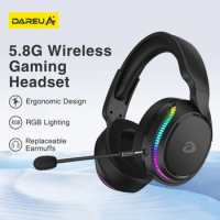 DAREU 5.8G Wireless Gaming Headset RGB Ergonomic Headphone with Removeable Microphone Rechargeable for PS Phone Switch