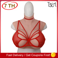 2000g/pair Round Silicone Boobs+Sexy Pink Transparent Lace Pocket Bra) Big  Cup Fake Breast