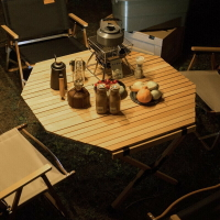 八角蛋卷桌櫸木野營野餐燒烤野外折疊桌子車載便攜式戶外露營桌椅