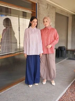Ederra Laura Stripes Top / Atasan Wanita / Kemeja Stripes L/XL White Winterberry