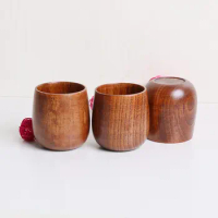 50pcs Japanese Style Zizyphus Jujube Solid Wood Tea Cup Wooden Wine Glass Eco-friendly Vintage Pot-bellied Cup WB194