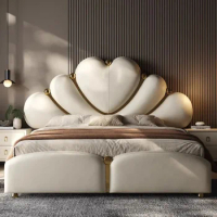 High End Nordic Aesthetic Double Bed Storage Queen Twin King European Double Bed Frame White Luxury Cama Casal Furniture