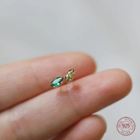 S925 Sterling Silver Millet Grain Shape Stud Earrings for Women Mini Olive Green Earring Plated 14k Gold Retro Jewelry