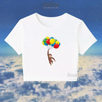 CROP TOP CURIOUS GEORGE BALLOONS CUTE / CROP TOP TEE / CROP TOP HITAM / CROP TOP PUTIH / CROP Y2K / 