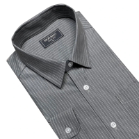 【MURANO】SLIM FIT 長袖襯衫-灰直條(台灣製、現貨、俢身、條紋)