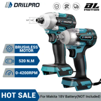 Drillpro 2 In 1 588N.m Brushless Cordless Electric Impact Wrench 1/2" Power Tool Electric Screwdriver For Makita 18V Battery