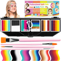 Professional Face Painting Kit for Kids & Adults Split Cake Face Paint Palette 12 x 10gm with Stenci