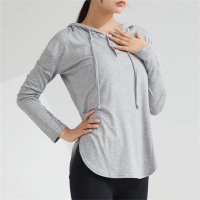 Quick drying yoga fitness hoodie t-shirt hoodie top thin yoga top long sleeved yoga suit fitness sui