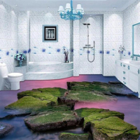 wellyu Custom flooring 3d обои self-adhesive beautiful river stone moss bathroom 3D flooring living room shopping mall painting