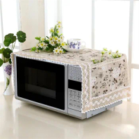Microwave Oven Cover Printed Dust Cover With Storage Pocket Water Proof Electric Oven Satin Cloth Cover Towel Kitchen Decoration