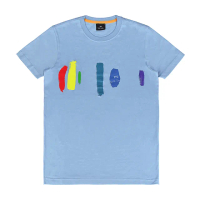 【Paul Smith】PAUL SMITH PAUL SMITH 縮寫字母LOGO筆刷條紋塗鴉設計純棉短袖T(男款/淺藍)