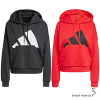 【下殺】Adidas 長袖上衣 女裝 帽T 毛圈布 黑/紅【運動世界】JN1845/JN1849