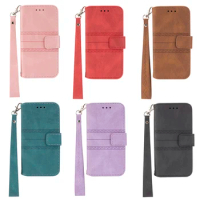 Leather Wallet Case For Samsung Galaxy S24 Ultra Galaxy S23 21 FE S24 23 22 S21 Plus Lanyard Flip Phone Lanyard Cover