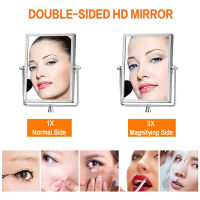 (Penjual jujur) saiz besar Rectangular Bathroom Makeup Mirror Folding Extend Arm, Wall Mounted 3X pembesaran, cermin Vanity 2-sisi, 360 Swivel