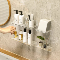 Toilet Mirror Cabinet Storage Box Wall Mounted Non Perforated Home Washbasin Cosmetics Storage Rack