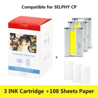 KP108IN 3 Ink Cartridges Compatible for Canon Selphy CP Photo Paper 4"x6"Selphy CP1300 CP1200 CP910 CP900 CP760