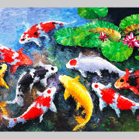 Lukisan ikan koi palet timbul 135x85