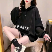SWEATER HOODIE OVERSIZE PARIS BIG SIZE POCKET SWEATER KOREAN WANITA KANCING