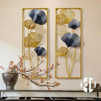 新中式客廳背景墻面玄關金屬壁飾鐵藝掛件裝飾創意銀杏葉兩幅壁掛【聚物優品】