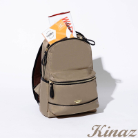KINAZ 輕盈纖型牛皮配皮尼龍手提後背包-橄欖麥奶-深色學院系列