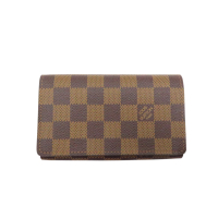 【二手名牌BRAND OFF】LOUIS VUITTON LV 路易威登 棕色 棋盤格 帆布 Tresor 中夾 N61736