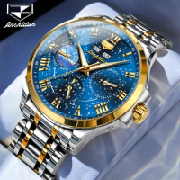 JSDUN Starry Sky Men's Mechanical Watch Moon Phase Waterproof Luminous Multi-function Luxury Brand Automatic Wrist Watch for Men