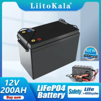 LiitoKala 12V 12.8v 200AH lifepo4 battery for go cart UPS Household appliances Inverter Golf cart with 14.6V 10A charger