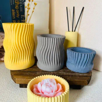 Wave Vase Gypsum Silicone Mold Stripe Series Cement Pen Holder Concrete Mold Succulent Flower Pot Candle Cup Container Mold