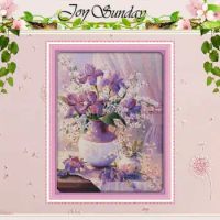 Handmade Purple Vase Counted Cross Stitch 11CT 14CT Stamped Chinese DMC Cross Stitch Kit for Embroidery Home Decor Needlework