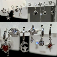 6ชิ้นสไตล์กอทิชพังค์วินเทจ aesthetic Heart Moon Star Y2K ได้ Y2K