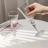 French Retro Striped Champagne Glass Couple Crystal Glass Goblet Cup Wine Whiskey Cocktail Juice Glass Tasting Glasses