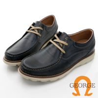GEORGE 喬治皮鞋輕量系列 真皮縫線復古擦色綁帶休閒鞋 -藍 118010JO