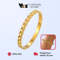 Vnox Gelang Wanita Desain Geometris dengan Tali Jam, Lapis Emas Tahan Air Tidak Mudah Pudar, Perhias