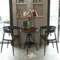 咖啡厅实木餐桌椅组合美式复古铁艺酒吧桌洽谈甜品店休闲小圆桌子