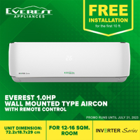 EVEREST Split Type Wall Mounted Inverter Aircon with Remote Control 1.0 HP - ETIV10BSTR3-HF (Free Installation for the 1st 10ft)