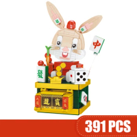 391PCS Building Blocks Bricks Compatible New Year Gift Rabbit Doll Mahjong Decoration Toys For Girls Boys Children Model Sets