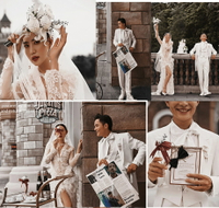 新款影樓婚紗攝影道具旅拍海報外景網紅街拍手拿英文雜志拍攝背。
