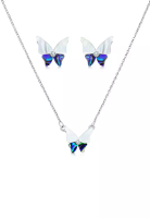 SO SEOUL Claire Mother of Pearl or Abalone Shell Butterfly Stud Earrings with Necklace Jewelry Gift 