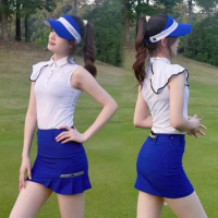 Swan Love Golf Ladies Sleeveless T-shirt Removable Fly Sleeves Breathable Fashion Sports Skirt Slim Skort Women Golf Wear Set