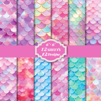 12 Sheets/Pack Cross-Border New Mermaid Fish Scale Material Paper Iridescent Pearl Handmade DIY Fant