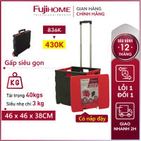 Xe kéo hàng hình hộp vali gấp gọn 2 bánh Nhật Bản Nhập Khẩu Fujihome, xe đẩy hàng valy xếp gọn đi ch