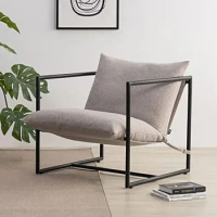 Aidan Sling Accent Chair / Metal Framed Armchair with Shredded Foam Cushioning, Oatmeal