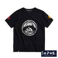 【EDWIN】江戶勝 男裝 海浪植絨LOGO短袖T恤(黑色)