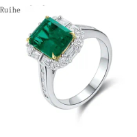 Ruihe New Design 18k White Gold Rings for Women 2.54ct Lab Grown Emerald Rings Lab Grown Diamonds Jewelry Gift for Christmas