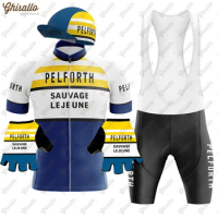 Short Sleeve Cycling Jersey Set for Men, Retro Triathlon Team, Bib Shorts, Bicycle Clothing, MTB Bike Jersey, Uniform