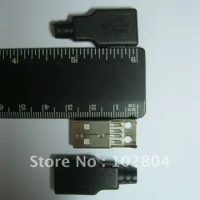 A/M Solder Type 3-Piece 4 pin USB Male Plug Connector Black Plasitc Handle Cover 50 pcs per Lot