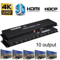 4K HDMI Splitter 1x10 1080P 3D Video Converter 1 IN 10 Out 1x8 Multi Screen Splitter for PS3 PS4 Camera Laptop PC TO TV Monitor