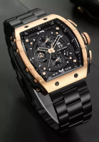 Evans Jayden Evans Jayden Jam Tangan Chronograph Pria Black Rosegold Stainless Steel - 9554MCBRGBA