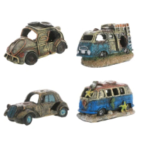 Fish for Tank Decoration Aquarium Hideaway Broken Vehicle House with Cave Resin Wreck Car Ornament Landscaping Accessori
